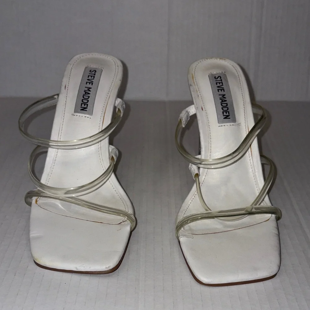 Steve Madden White Square-Toe Clear-Strap Wedges Size 6M